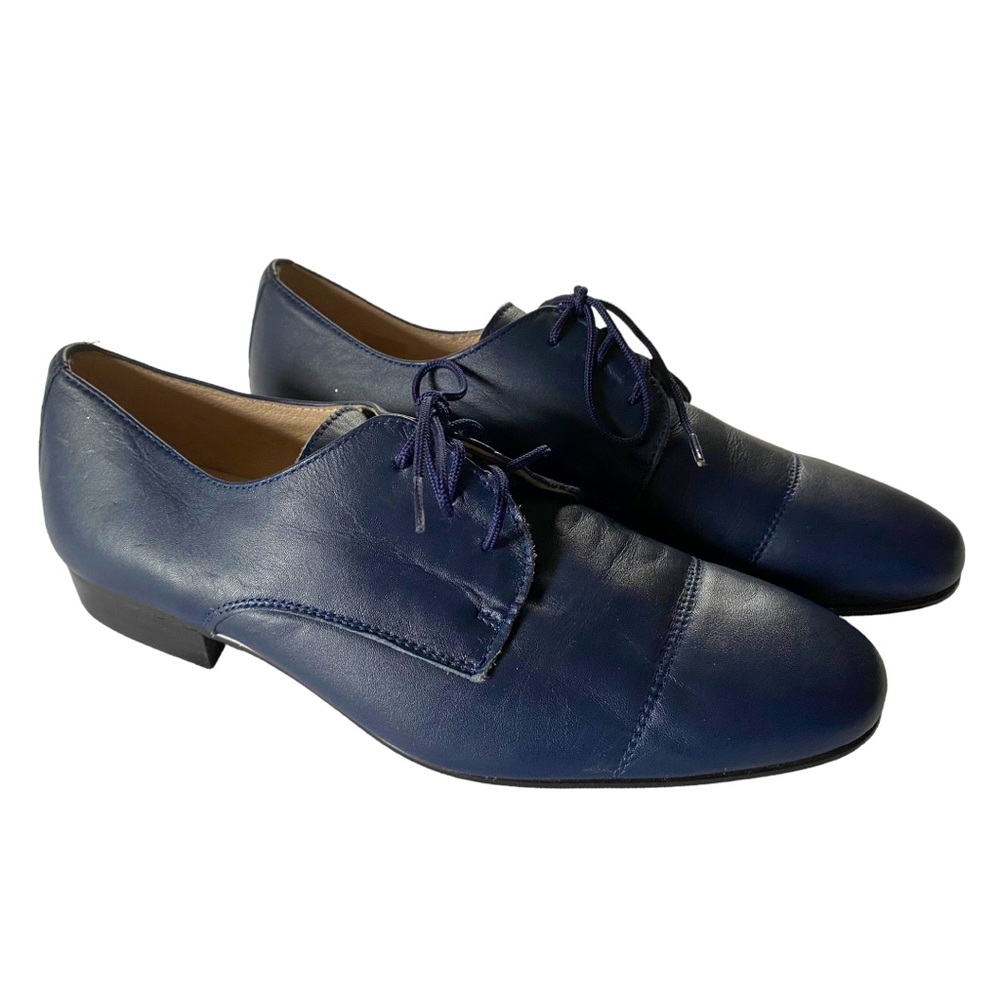 Men's Navy Leather Lace-Up Dress Shoes